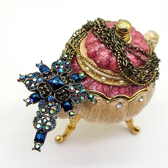 Sweet Romance "PEACOCK MIDNIGHT" Bronze & Deep Blue Swarovski Crystals Cross ✝️ - Picture 12 of 13